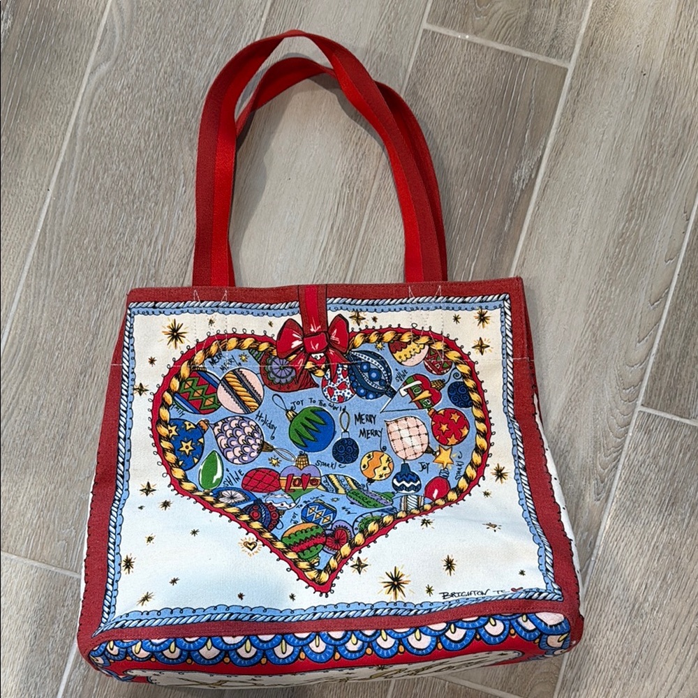 Brighton Red and Blue Folk Art Heart canvas Tote never used